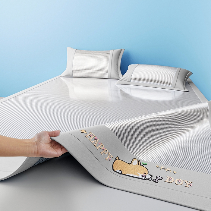 91家纺网 家纺一手货源 找家纺 2025新款斜纹宽柯基凉感冰丝席 斜纹柯基灰-床席款