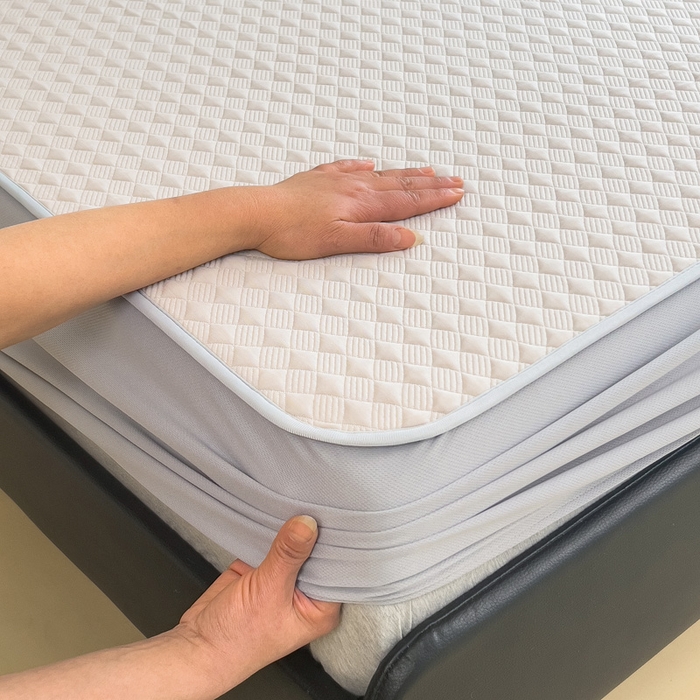 91家纺网 家纺一手货源 找家纺 席世家 2025新款凉感席冰豆豆席子三套件凉席床笠 小方格米咖-床笠款