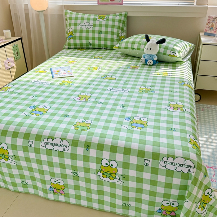 91家纺网 家纺一手货源 找家纺 呗旺鹿 2025新款正版三丽鸥全棉13372单品床单 格子大眼蛙