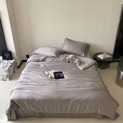 91家纺网 家纺一手货源 找家纺 2025新款春夏精致都市风60s兰精天丝纯色拼色四件套 岩石灰