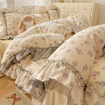 眠帛家居 2025新款A类法式皱皱纱小清新蕾丝花边四件套 芬芳