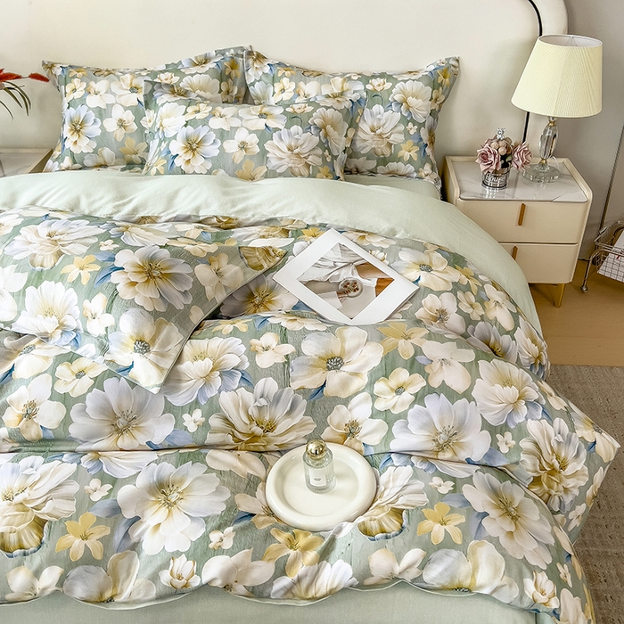 91家纺网 家纺一手货源 找家纺 芃成家纺 2025新款A类莱赛尔天丝棉四件套 繁花满庭