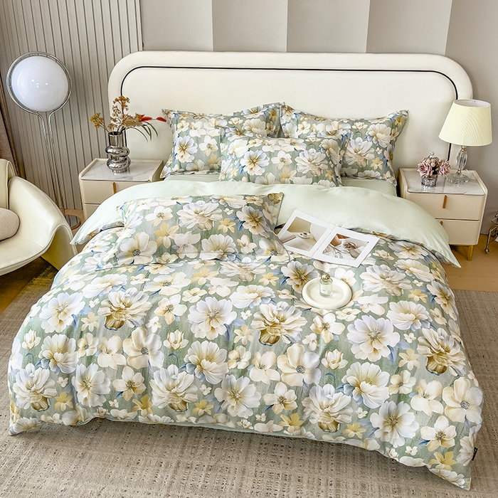 91家纺网 家纺一手货源 找家纺 芃成家纺 2025新款A类莱赛尔天丝棉四件套 繁花满庭