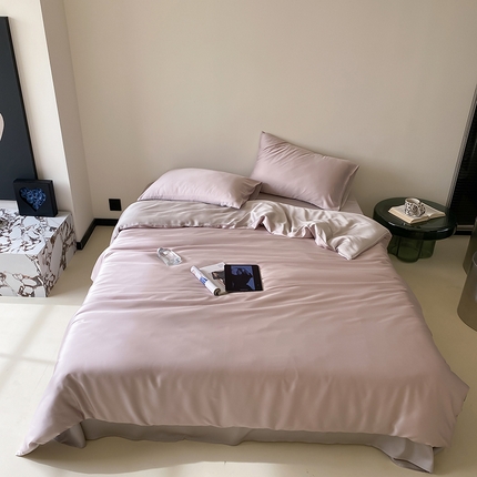 91家纺网 家纺一手货源 找家纺 2025新款春夏精致都市风60s兰精天丝纯色拼色四件套 洋气裸粉