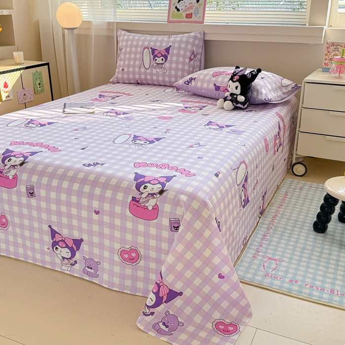 91家纺网 家纺一手货源 找家纺 呗旺鹿 2025新款正版三丽鸥全棉13372单品床单 格子库落米