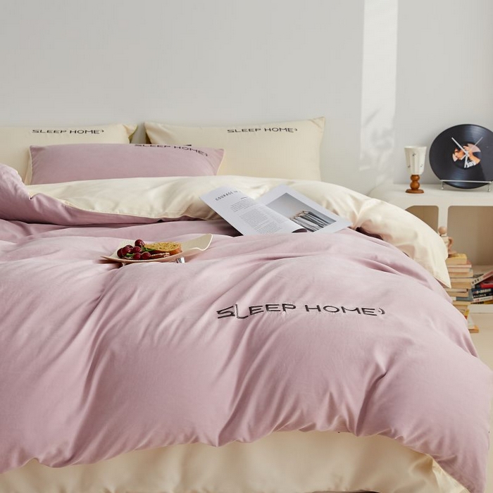 91家纺网 家纺一手货源 找家纺 恋之语 2025新款110克麻绳双拼刺绣单被套 香芋紫+米黄