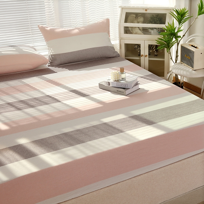 91家纺网 家纺一手货源 找家纺 恋之语 2025新款全棉纯棉色织床笠单品单床笠床笠单件 简约粉灰条