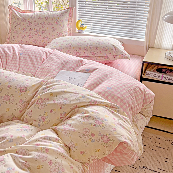 91家纺网 家纺一手货源 找家纺 暖芯优选 2025新款全棉纯棉一字绣四件套系列 春日限定