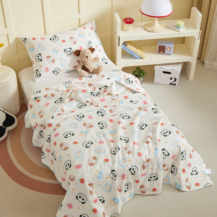 91家纺网 家纺一手货源 找家纺 ds生活馆 2025新款儿童学生纯棉精梳棉系列单夏被 小狗熊猫
