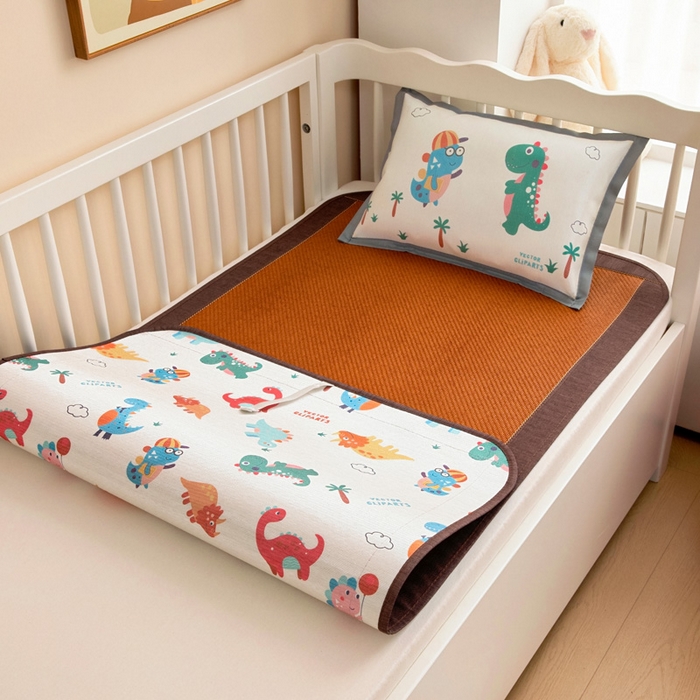 91家纺网 家纺一手货源 找家纺 梵赫 2025新款冰丝古藤双面卡通儿童凉席凉席-热带恐龙