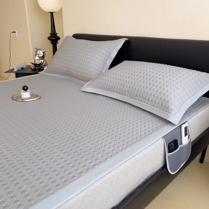 91家纺网 家纺一手货源 找家纺 席世家 2025新款凉感席冰豆豆席子三套件凉席床笠 小方格珍珠灰-床席款