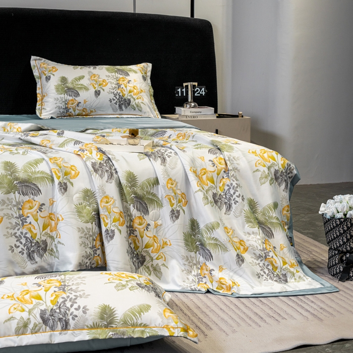 91家纺网 家纺一手货源 找家纺 归属2025新款水洗真丝夏被四件套空调被夏凉被 北加尔绿