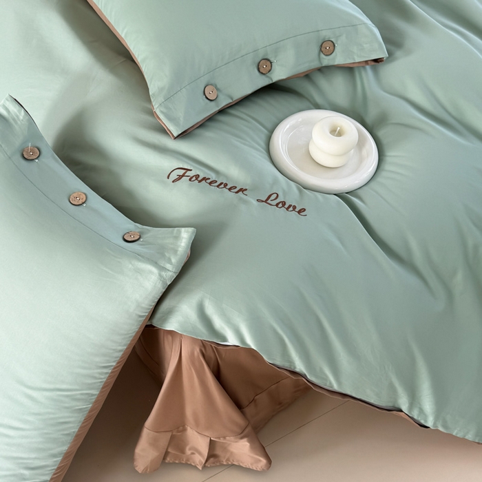 91家纺网 家纺一手货源 找家纺 艾迪尚家纺 2025新款A类纯色双拼长绒棉纯棉刺绣系列单品被套 被套单件（有单品 可定制） 绿沁杏语