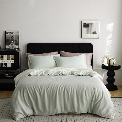 91家纺网 家纺一手货源 找家纺 2025新款春夏精致都市风60s兰精天丝纯色拼色四件套 水波柔光