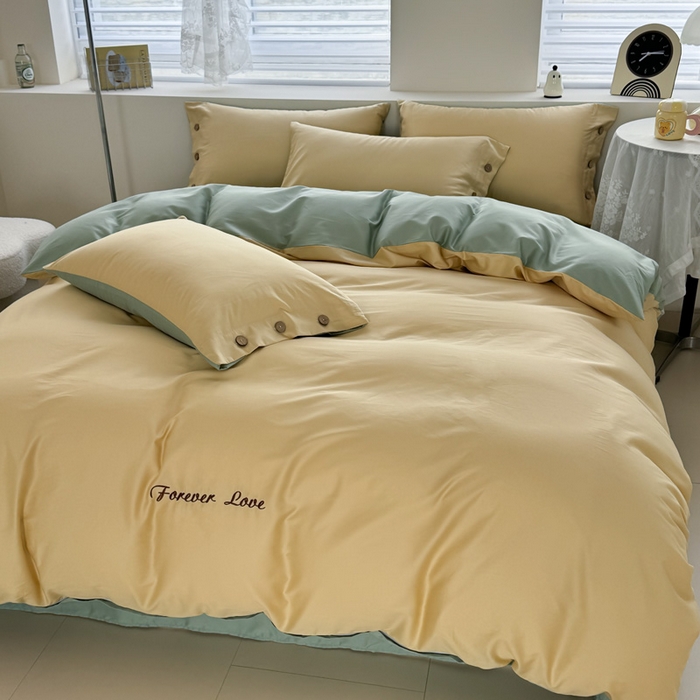 91家纺网 家纺一手货源 找家纺 艾迪尚家纺 2025新款A类纯色双拼长绒棉纯棉刺绣系列单品被套 被套单件（有单品 可定制） 黄芽翠眠