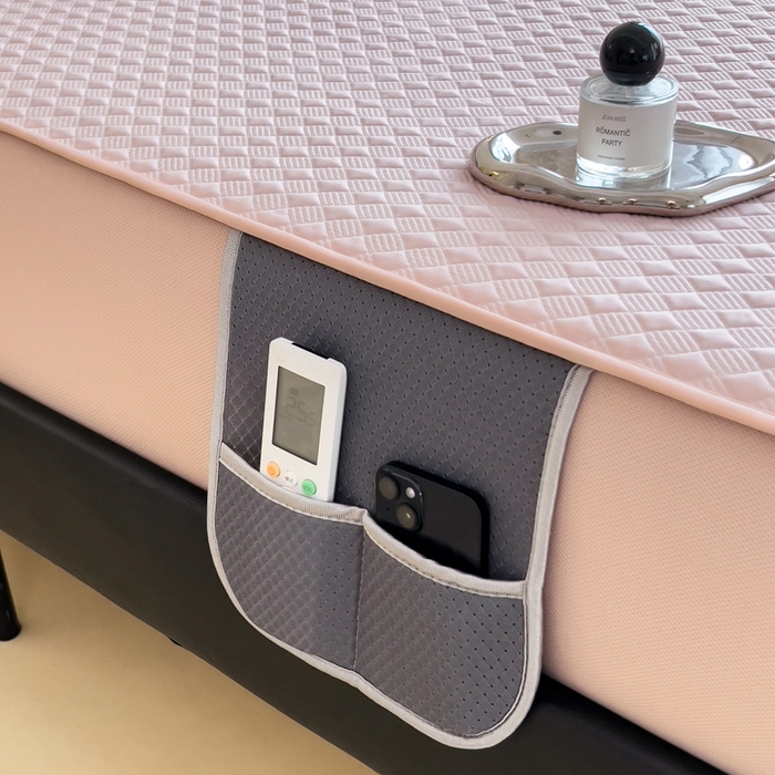 91家纺网 家纺一手货源 找家纺 席世家 2025新款凉感席冰豆豆席子三套件凉席床笠 小方格芙蓉粉-床笠款