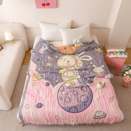 麻依 2025新款纯棉儿童纱布被 太空兔