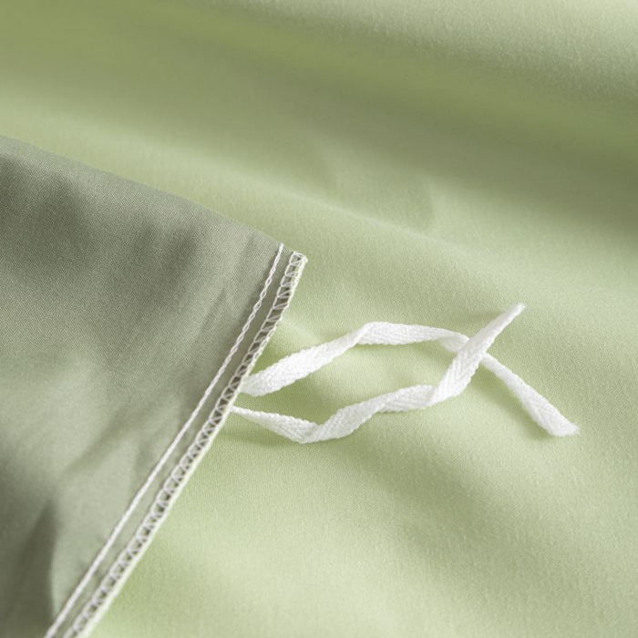 91家纺网 家纺一手货源 找家纺 恋之语 2025新款90克纯色双拼四件套 浅草绿+芥末绿