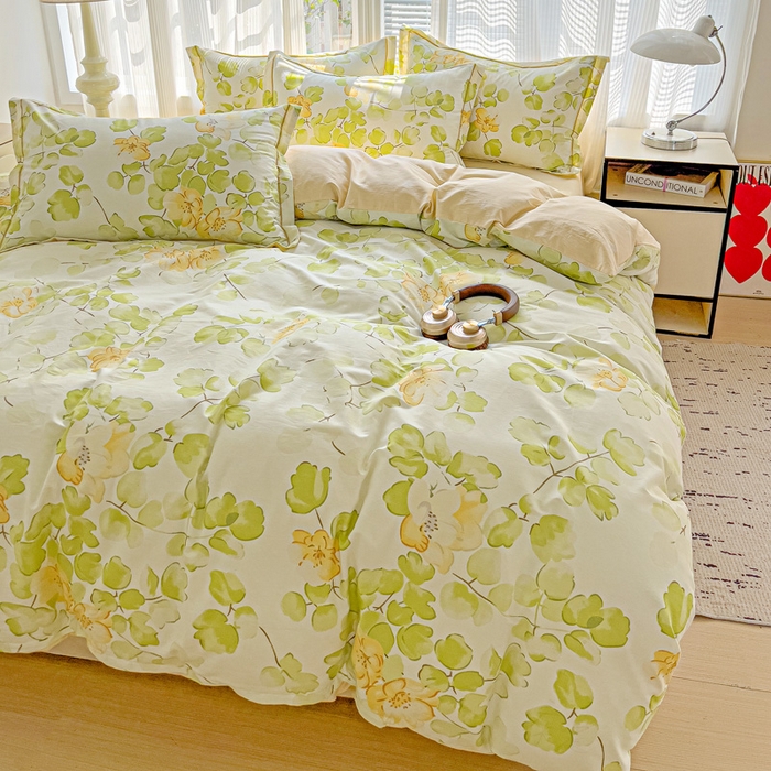 91家纺网 家纺一手货源 找家纺 暖芯优选 2025新款全棉纯棉一字绣四件套系列 叶柔苏夏