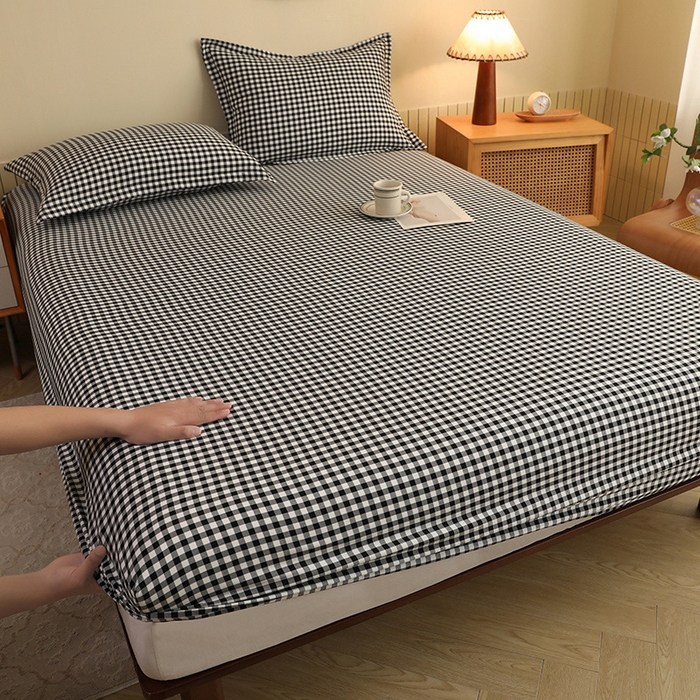 91家纺网 家纺一手货源 找家纺 绒多多 2025新款简约水洗棉色织床笠 黑白格