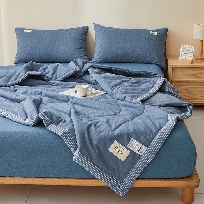 91家纺网 家纺一手货源 找家纺 恋人优选 2025新款纯棉色织水洗夏被 牛仔蓝