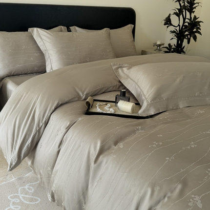 莱豫家纺 2025新款天丝棉提花四件套 米洛灰金