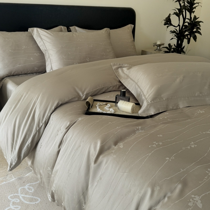 91家纺网 家纺一手货源 找家纺 莱豫家纺 2025新款天丝棉提花四件套 米洛灰金