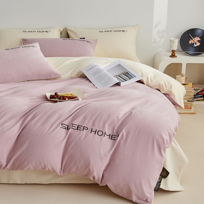 91家纺网 家纺一手货源 找家纺 恋之语 2025新款110克麻绳双拼刺绣单被套 香芋紫+米黄