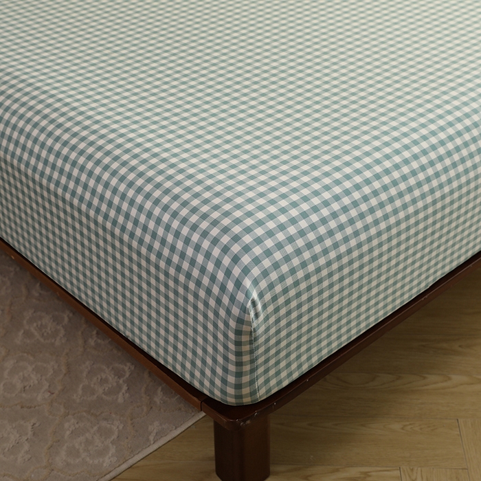 91家纺网 家纺一手货源 找家纺 绒多多 2025新款简约水洗棉色织床笠 绿小格