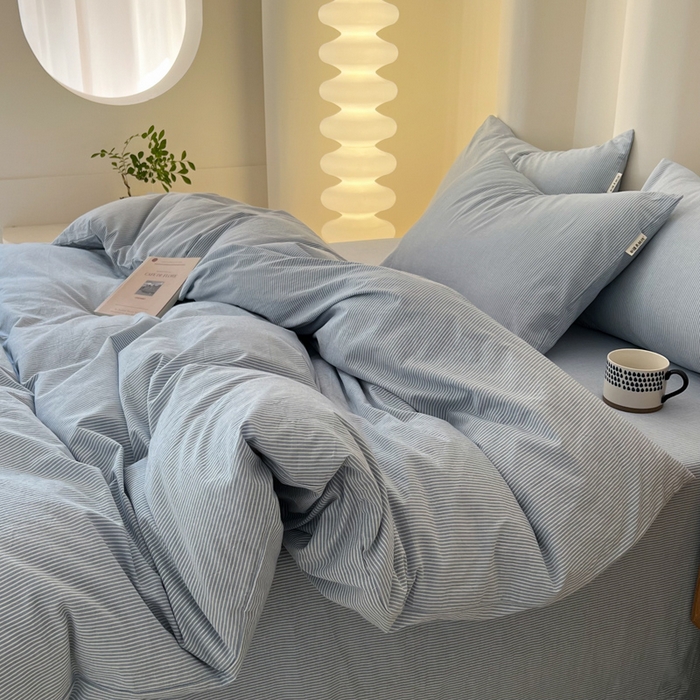 91家纺网 家纺一手货源 找家纺 恋之语 2025新款全棉纯棉色织被套单品单被套被套单件 条纹蓝