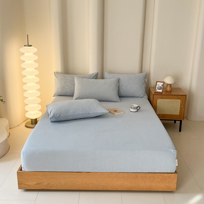 91家纺网 家纺一手货源 找家纺 恋之语 2025新款全棉纯棉色织床笠单品单床笠床笠单件 条纹蓝