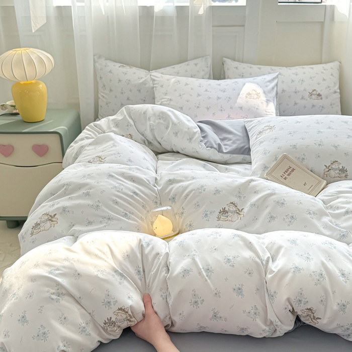 91家纺网 家纺一手货源 找家纺 丝芙妮家居2025新款水洗针织棉双层纱印花四件套 花枝语