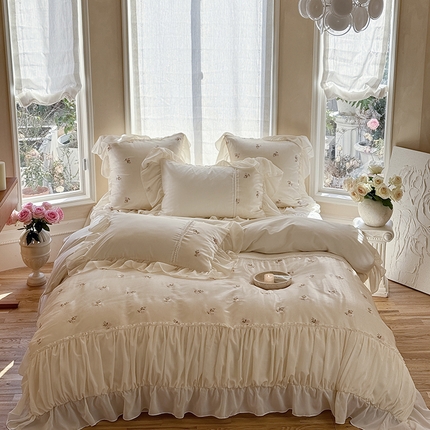 栩裕纺织 2025新款50支澳棉四件套-棉玫瑰故事和春晓 50支春晓米