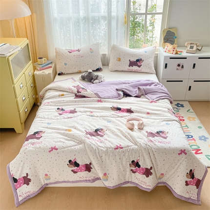 美澳家纺 2025新款水洗棉印花夏被夏凉被空调被 腊肠狗
