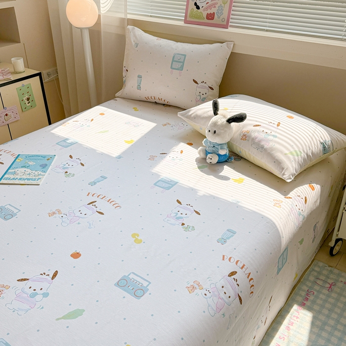 91家纺网 家纺一手货源 找家纺 呗旺鹿 2025新款正版三丽鸥全棉13372单品床单 运动帕恰狗