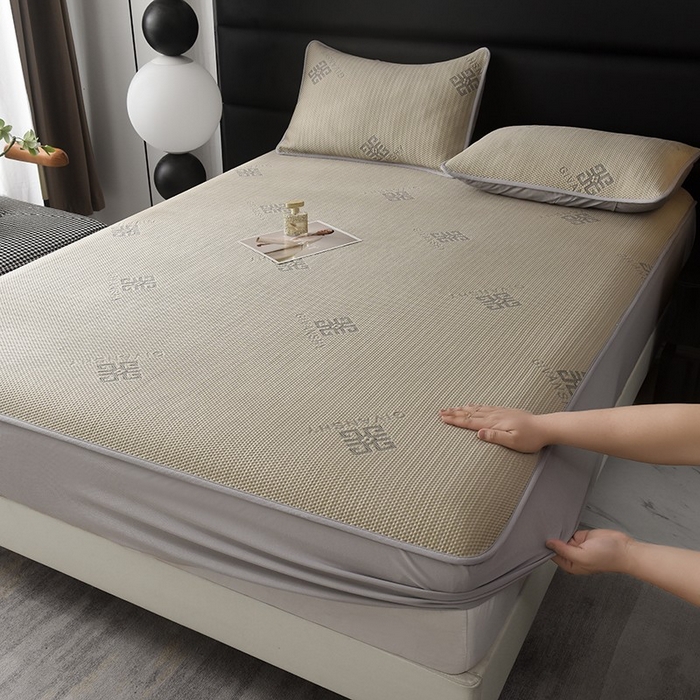 91家纺网 家纺一手货源 找家纺 绒多多 2025新款A类凉感冰豆豆席子凉席床笠款 香槟色