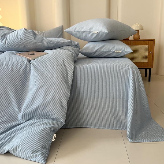 91家纺网 家纺一手货源 找家纺 恋之语 2025新款全棉纯棉色织被套单品单被套被套单件 条纹蓝