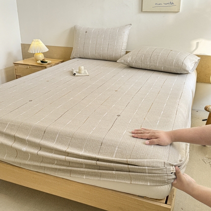 布柔 2025新款100%全棉纯棉老粗布绣花印花凉席单品床笠 格林咖床笠