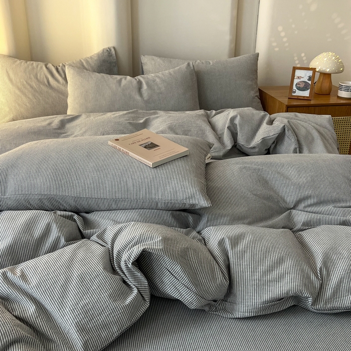 91家纺网 家纺一手货源 找家纺 恋之语 2025新款全棉纯棉色织被套单品单被套被套单件 条纹灰
