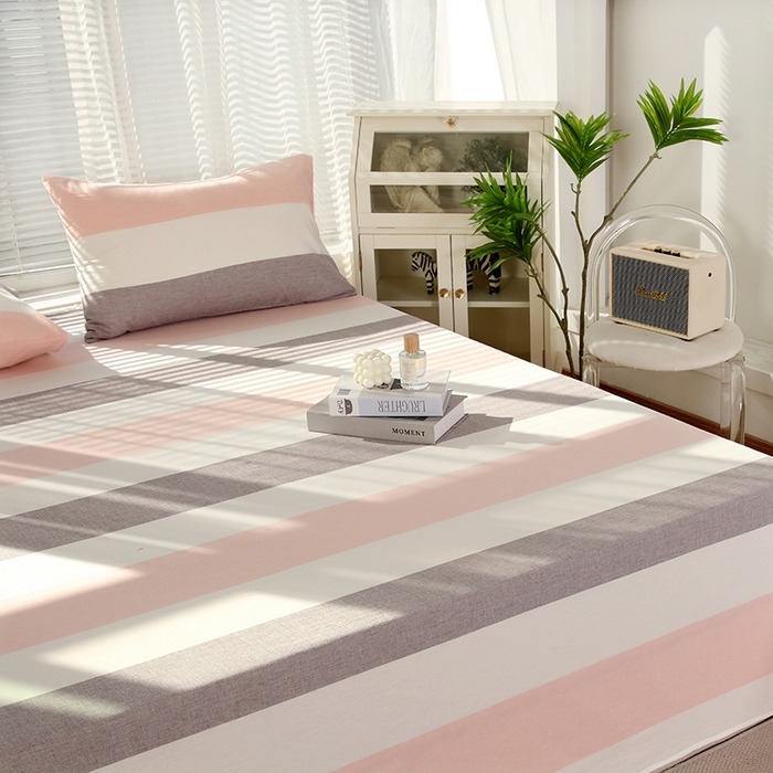 91家纺网 家纺一手货源 找家纺 恋之语家纺 2025新款全棉纯棉色织床单单品单床单床单单件 简约粉灰条