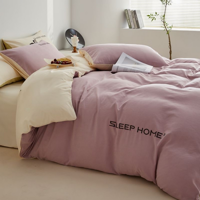 91家纺网 家纺一手货源 找家纺 恋之语 2025新款110克麻绳双拼刺绣单被套 香芋紫+米黄