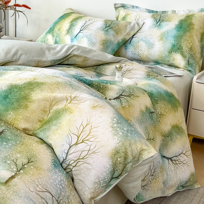 91家纺网 家纺一手货源 找家纺 芃成家纺 2025新款A类莱赛尔天丝棉四件套 冬雪寒香