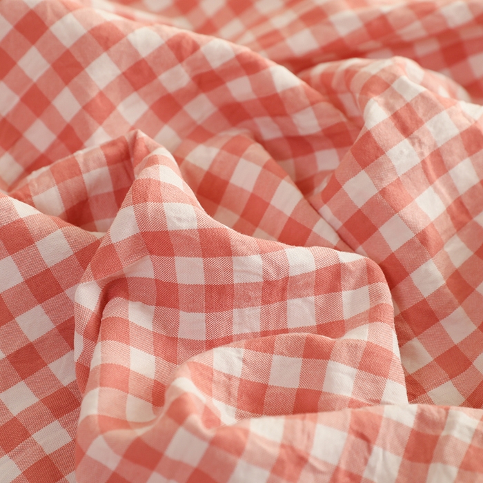 91家纺网 家纺一手货源 找家纺 绒多多 2025新款简约水洗棉色织床笠 粉玉小格