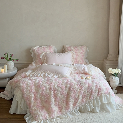 栩裕纺织 2025新款50支澳棉四件套-棉玫瑰故事和春晓 铂金棉玫瑰故事粉