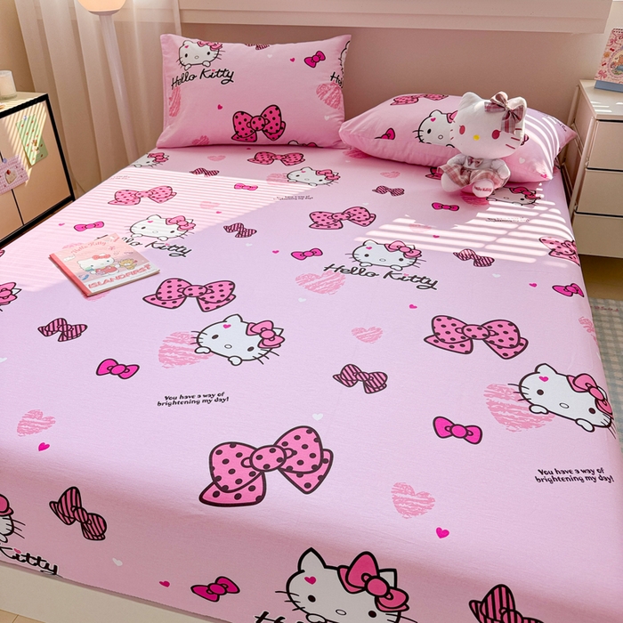 91家纺网 家纺一手货源 找家纺 呗旺鹿 2025新款正版三丽鸥全棉13372单品床笠 开心凯蒂