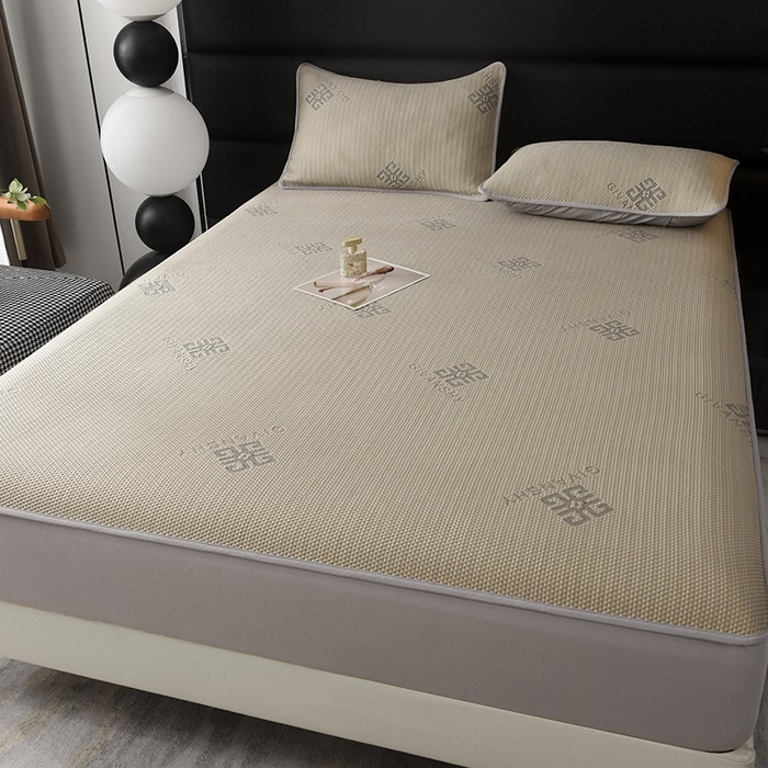 91家纺网 家纺一手货源 找家纺 绒多多 2025新款A类凉感冰豆豆席子凉席床笠款 香槟色