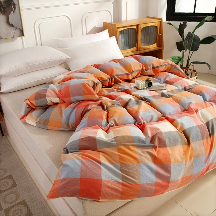 91家纺网 家纺一手货源 找家纺 恋之语 2025新款全棉纯棉色织被套单品单被套被套单件 爱玛橙