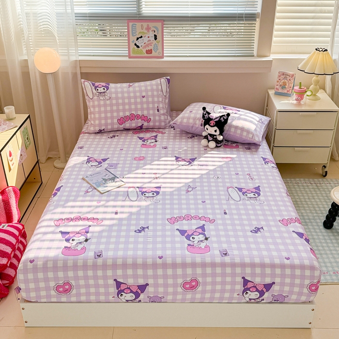 91家纺网 家纺一手货源 找家纺 呗旺鹿 2025新款正版三丽鸥全棉13372单品床笠 格子库落米