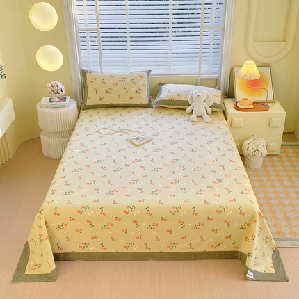 91家纺网 家纺一手货源 找家纺 （总）春皖家纺 2025新款A类全棉简约老粗纱布四件套风格一-工艺款单床单