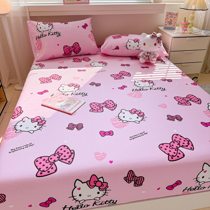 91家纺网 家纺一手货源 找家纺 呗旺鹿 2025新款正版三丽鸥全棉13372单品床笠 开心凯蒂